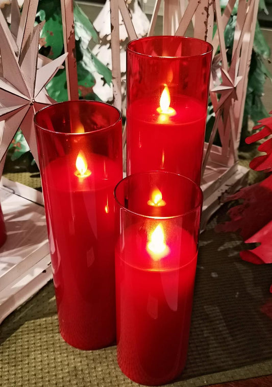 Red LED Pillar Candle (Set of 3)
