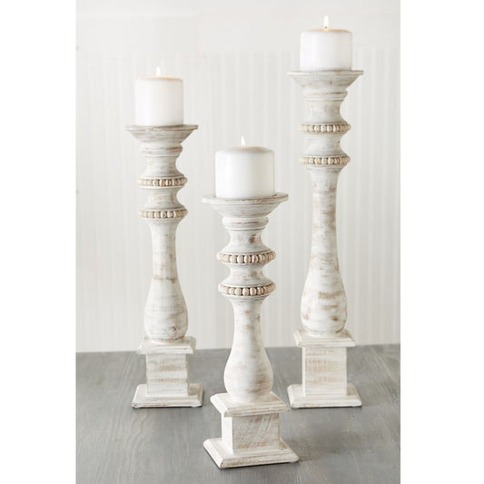 WHITE-WASHED BEADED CANDLESTICK