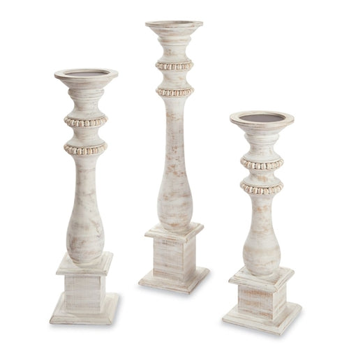 WHITE-WASHED BEADED CANDLESTICK