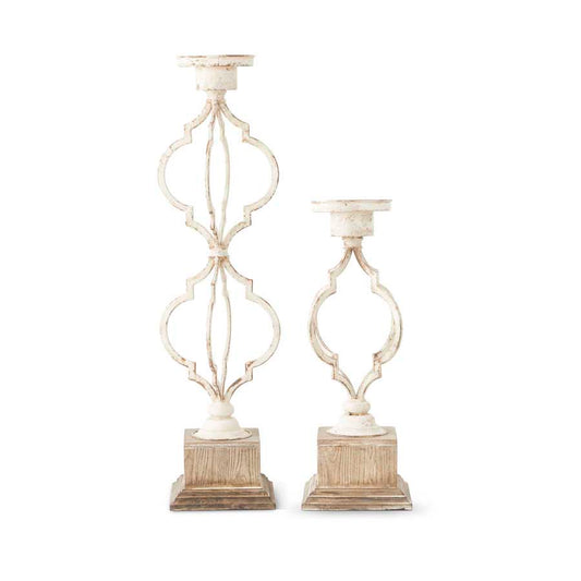 Whitewashed Wood & Metal Quatrefoil Candleholder