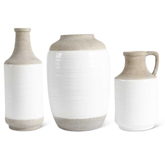 White and Natural Stone Ceramic Vase