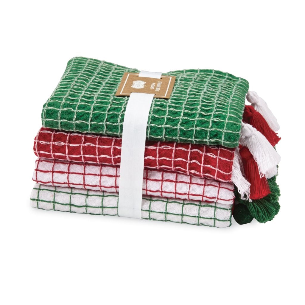 Christmas Tassel and Pom Pom Dish Towel Set