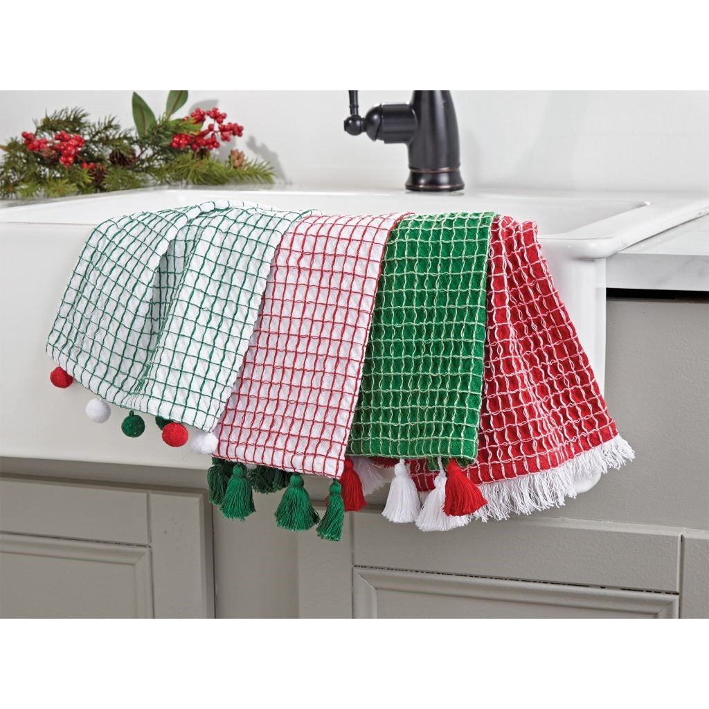 Christmas Tassel and Pom Pom Dish Towel Set