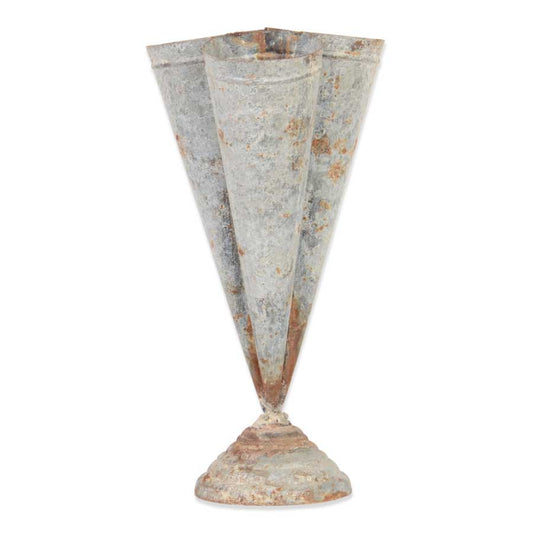 Metal Triple Cone Vase on Round Base