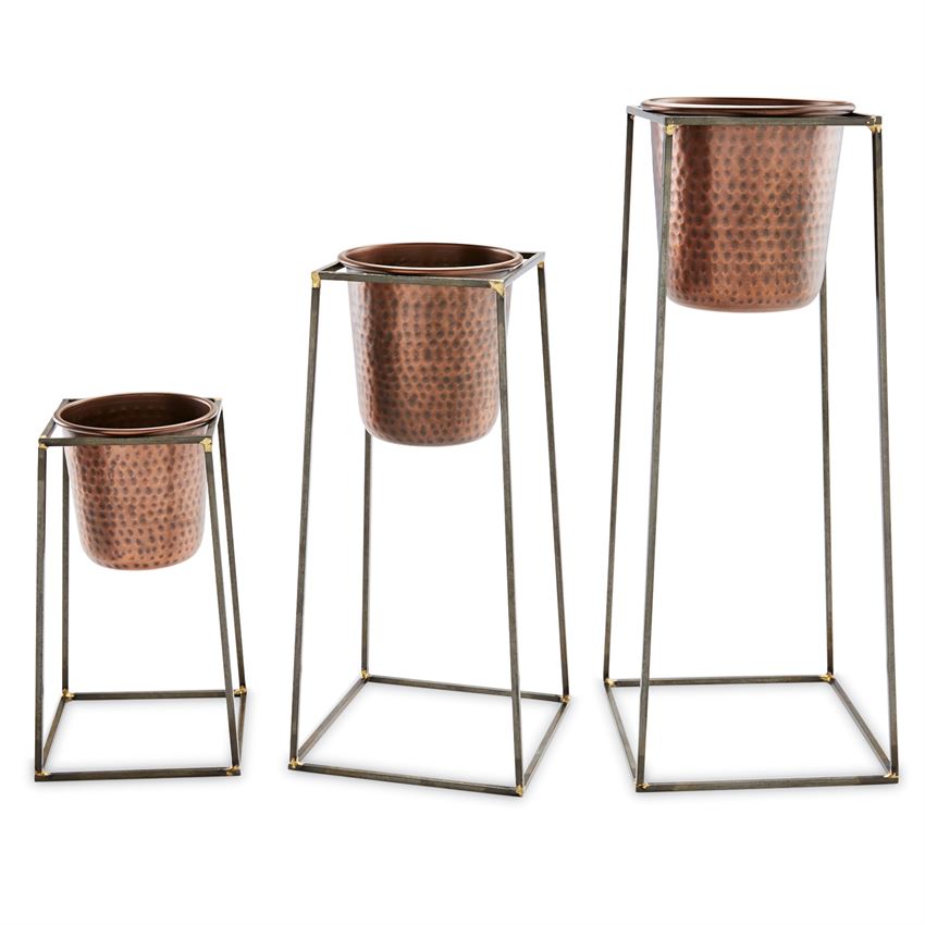 NESTED COPPER POT & STAND SET