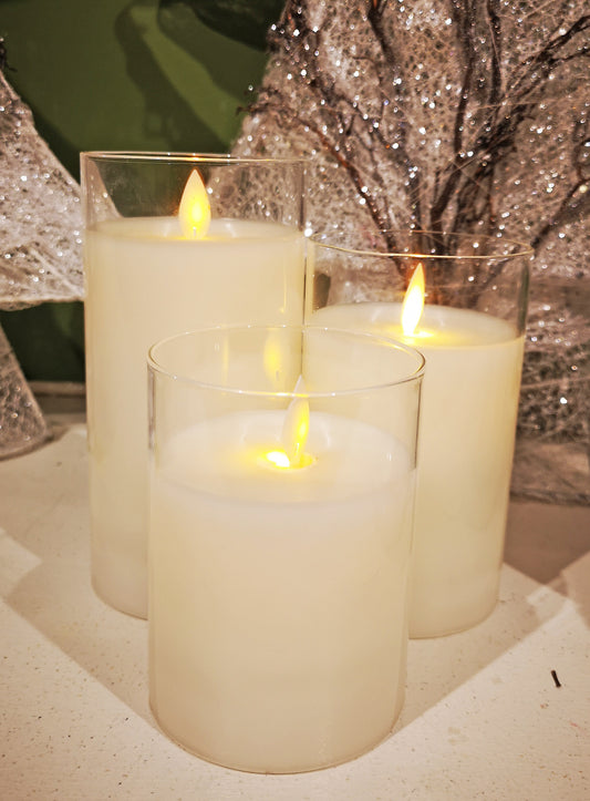 Cream Glass Pillar Candle Set (3)
