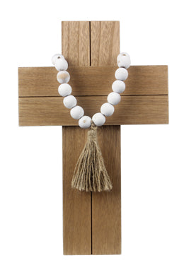 Wood Wall Cross with Bead and Tassel