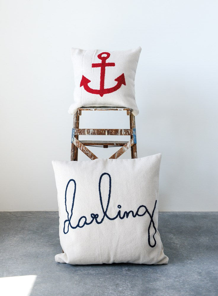 Square Cotton Pillow w/ Embroidered "Darling"
