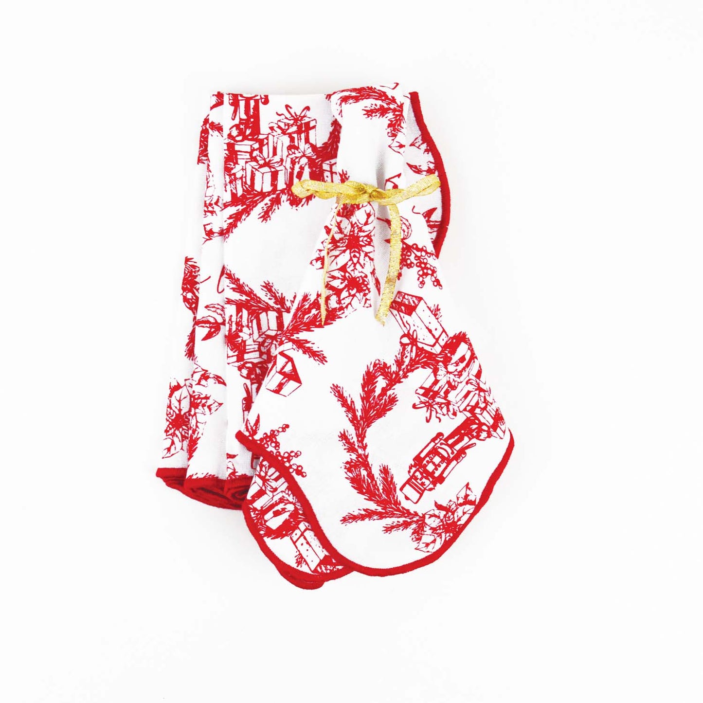 Holiday Toile Red Scalloped Dinner Napkin Set