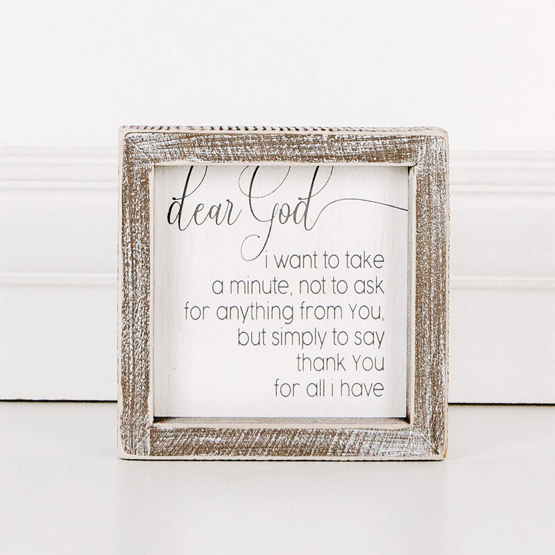 Wood Framed Sign (Dear God), White/Gray