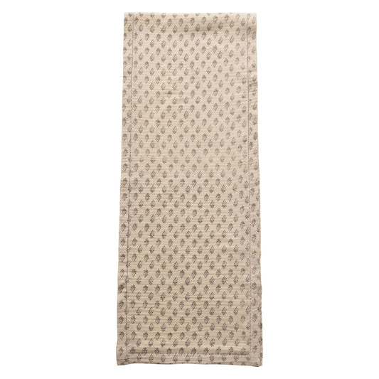 Cotton Table Runner w/ Printed Floral Pattern, Grey & Cream Color