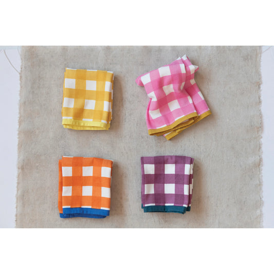 Cotton Tea Towels with Check Pattern