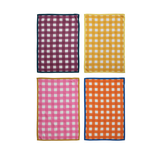 Cotton Tea Towels with Check Pattern