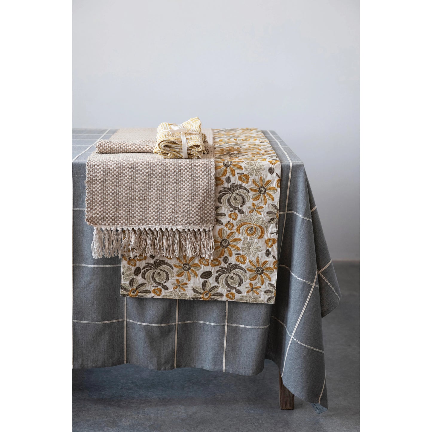 Woven Jute and Cotton Table Runner with Fringe