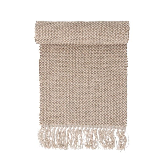 Woven Jute and Cotton Table Runner with Fringe