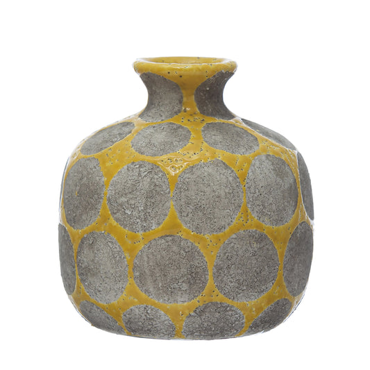 Yellow Terra-cotta Vase with Wax Relief Dots