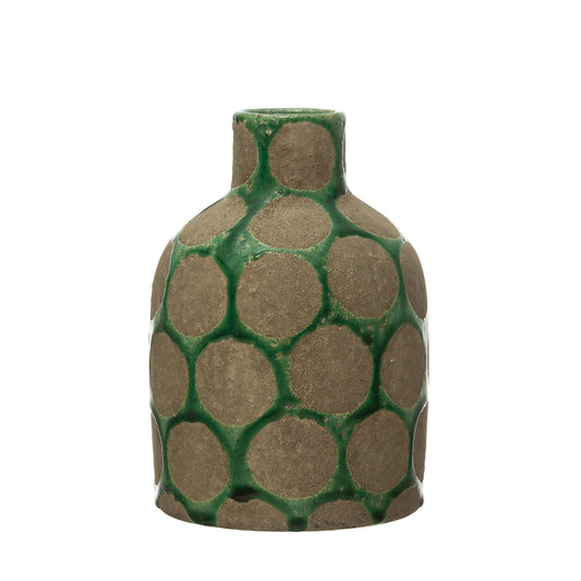 Green Terra-cotta Vase with Wax Relief Dots