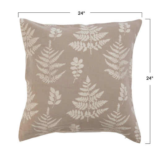 Woven Cotton Jacquard Pillow w/ Fern Print