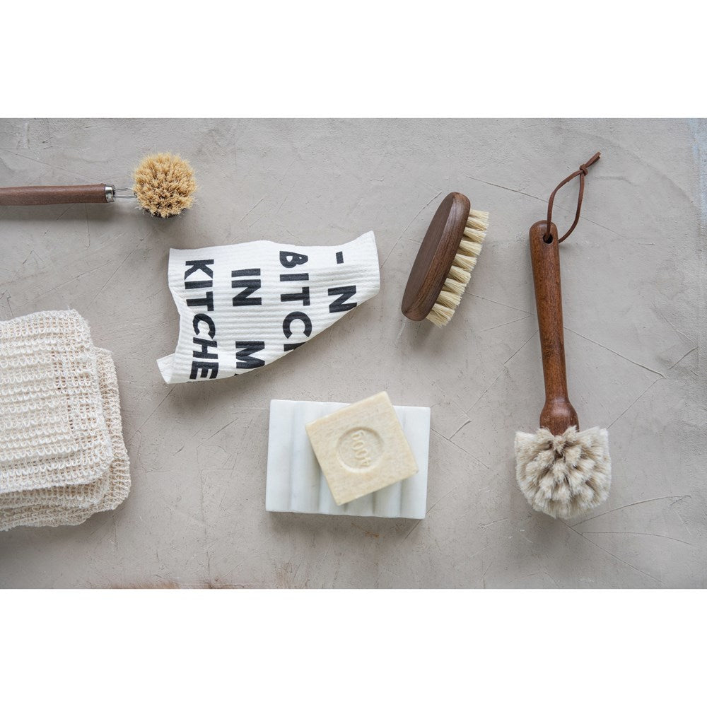 Brown Beech Wood Dish Brush with Leather Tie