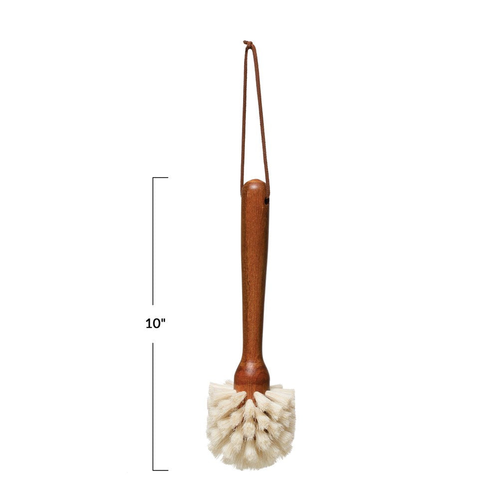 Brown Beech Wood Dish Brush with Leather Tie