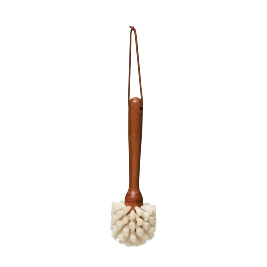 Brown Beech Wood Dish Brush with Leather Tie