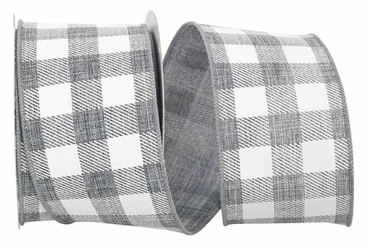 Gingham Print Linen Wire Edge Ribbon