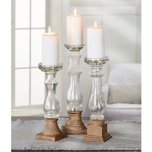 Glass and Wood Candlestick