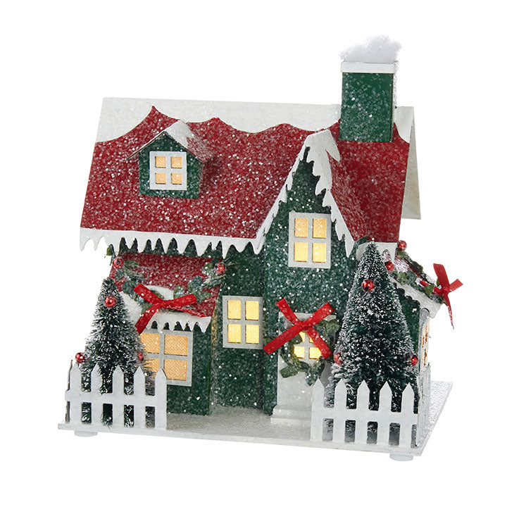 7.5" GREEN LIGHTED HOUSE