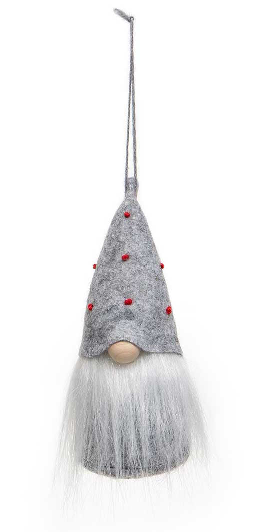 Grey Gnome Ornament with Wood Nose