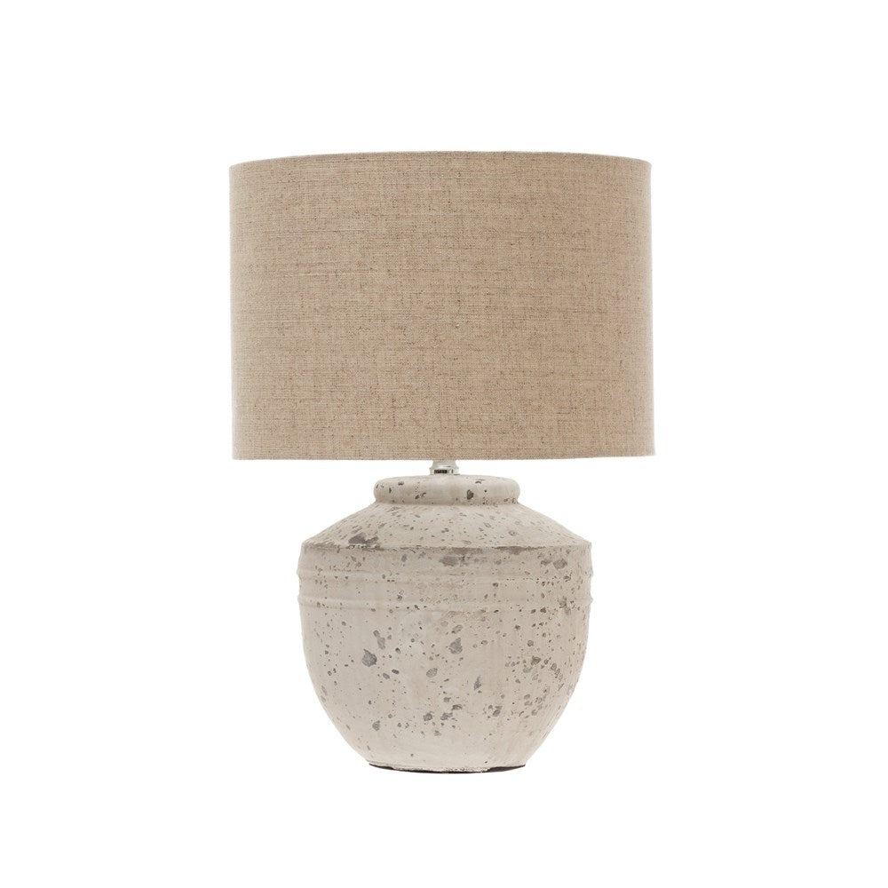 Cement Table Lamp with Linen Shade & Inline Switch
