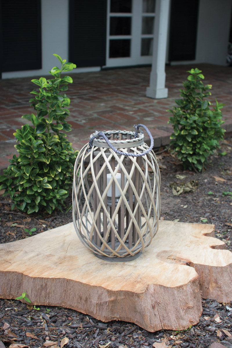 Grey Willow Lantern with Glass