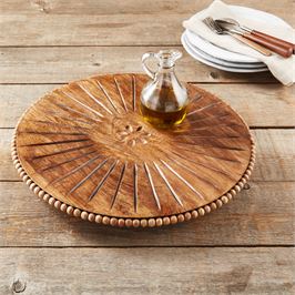 BEADED WOOD CARVED LAZY SUSAN