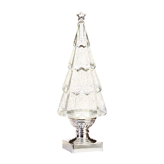 Lighted Tree with Silver Swirling Glitter