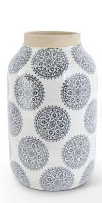 White Stoneware Vase with Gray Mandala