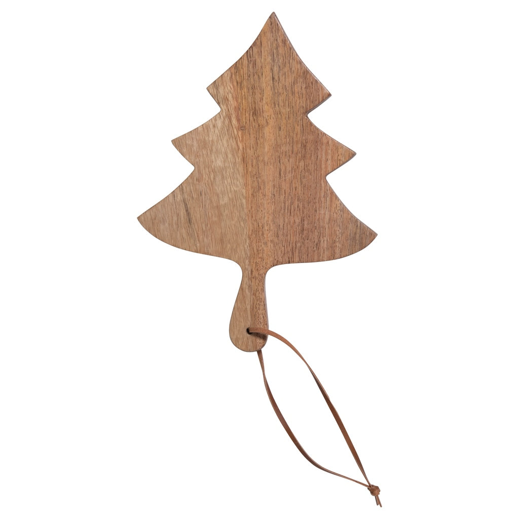 Mango Wood Christmas Tree Cheese/Cutting Board w/ Leather Tie