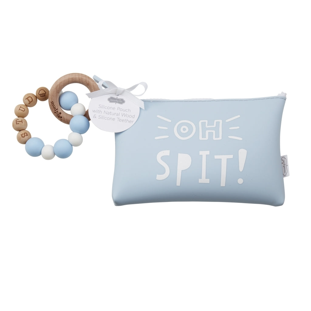 Blue Silicone Teether Pouch Set