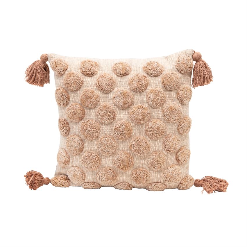 Cotton Tufted Dot Pillow with Tassels, Blush Color