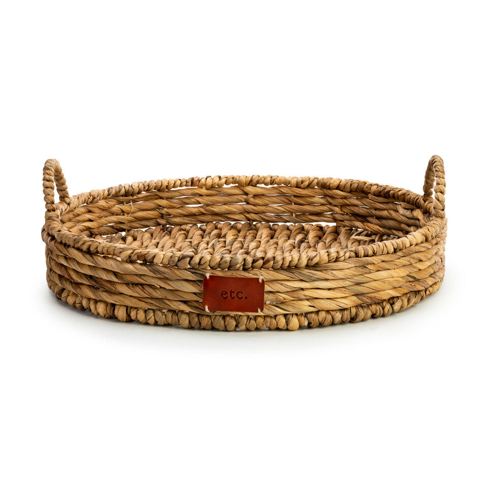 Round Wicker Basket with Leather Patch