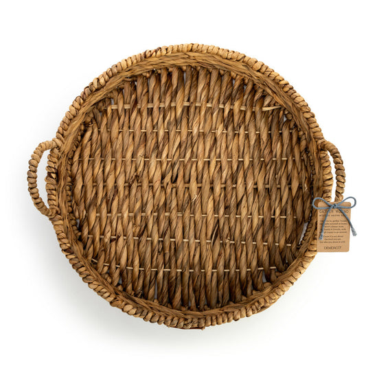 Round Wicker Basket with Leather Patch