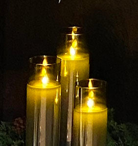 Grey LED Pillar Candle (Set of 3)