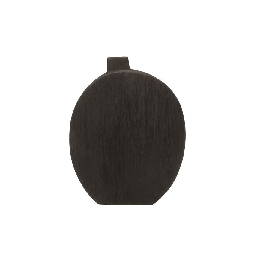 Matte Black Textured Stoneware Vase