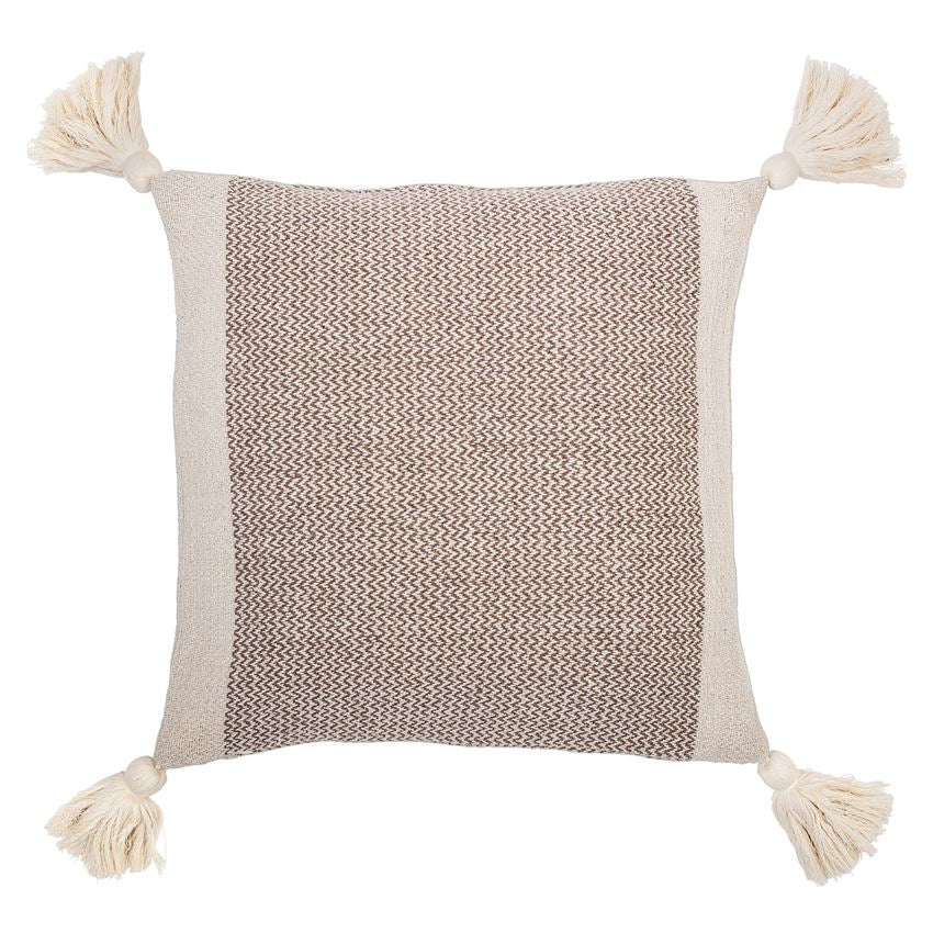 Cotton Blend Pillow w/ Tassels, Brown