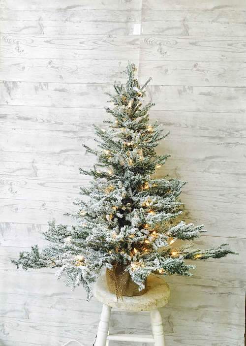 Pine Snow Tree with Burlap and Lights