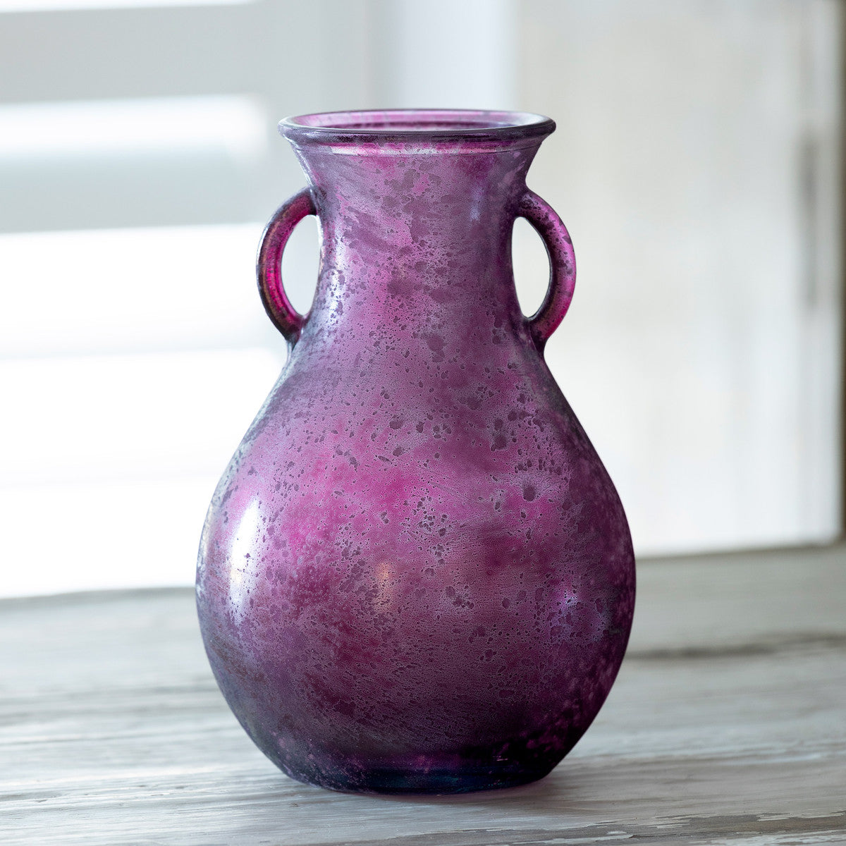 Glass Vase with Handles, Frosted Cranberry