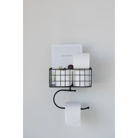 Metal Wall Basket with Tissue Holder, Black