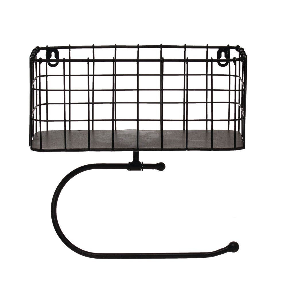 Metal Wall Basket with Tissue Holder, Black