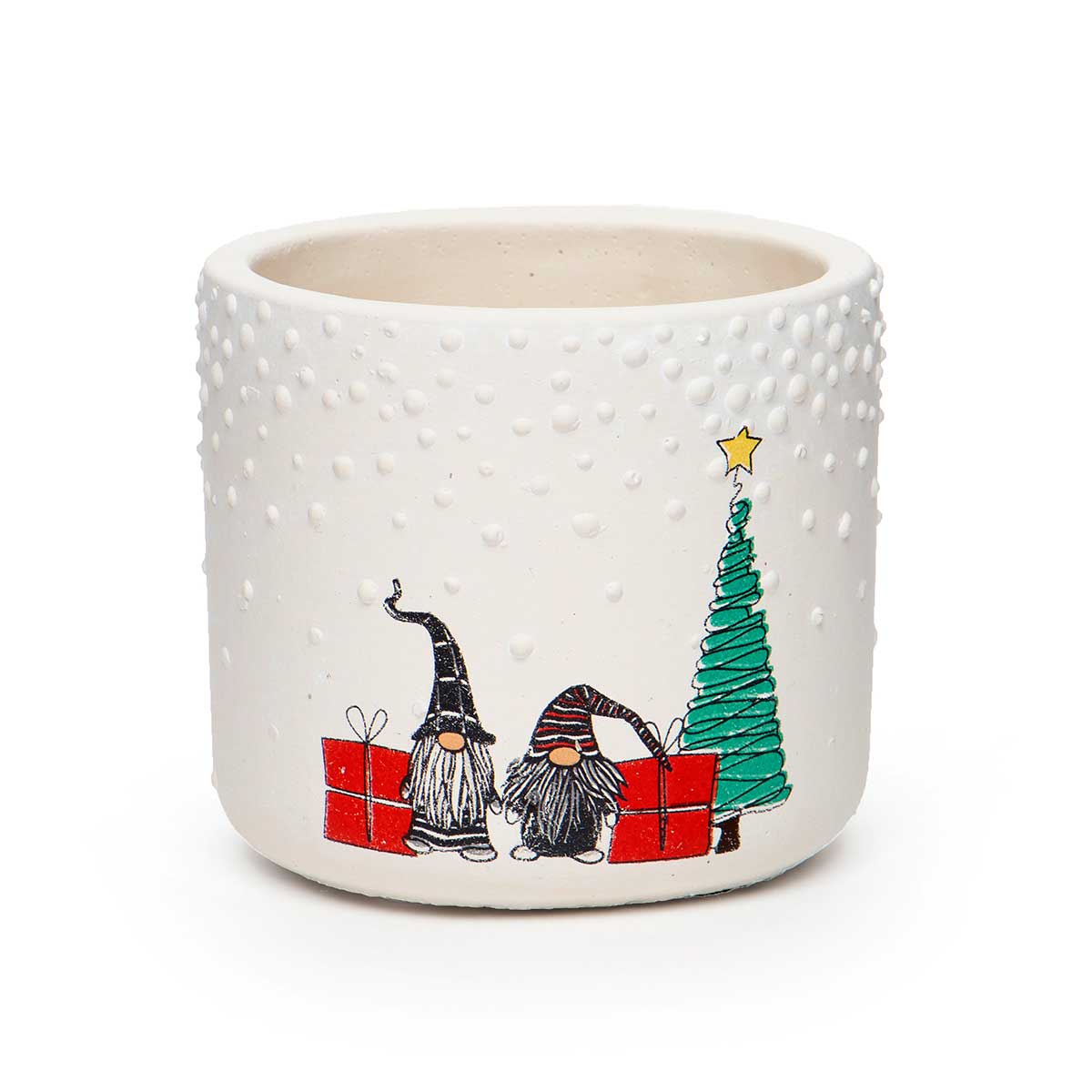White Concrete Gnome Christmas Scene Watertight Pot