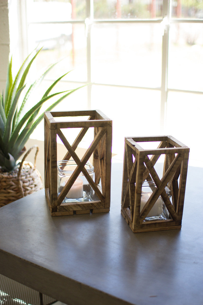 Recycled Wooden Lantern with Glass