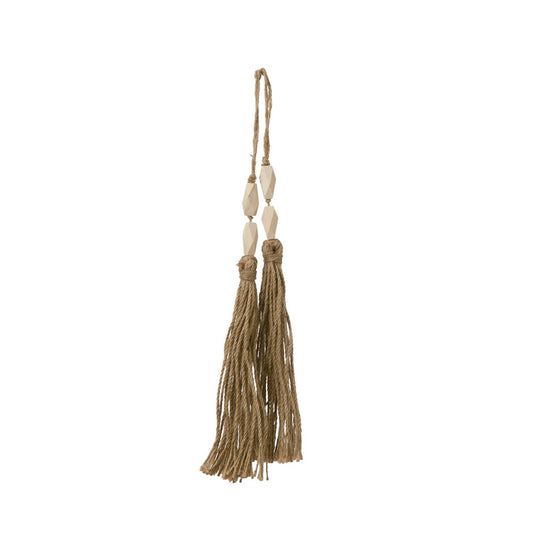 Paulownia Wood Bead Swag w/Jute Tassels