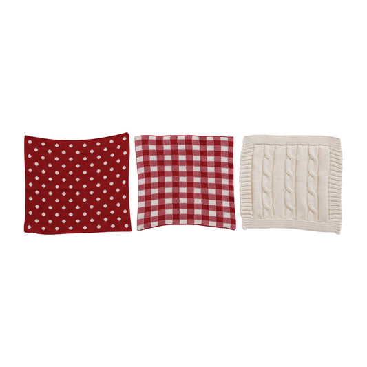 Red and White Cotton Knit Dish Cloth